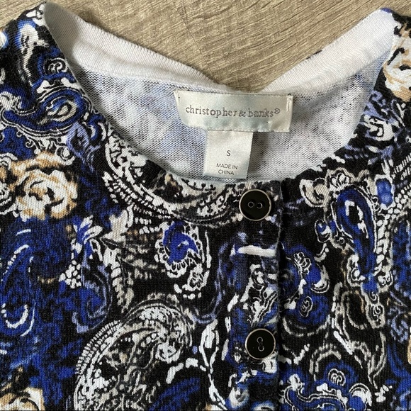 Christopher & Banks Blue Floral Cardigan Sweater Top - Picture 3 of 8